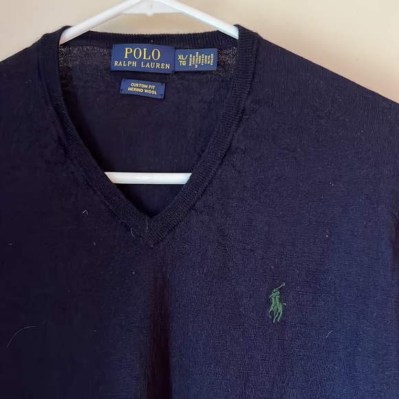 Polo Ralph Lauren merino wool navy v-neck sweater - Picture 3 of 4